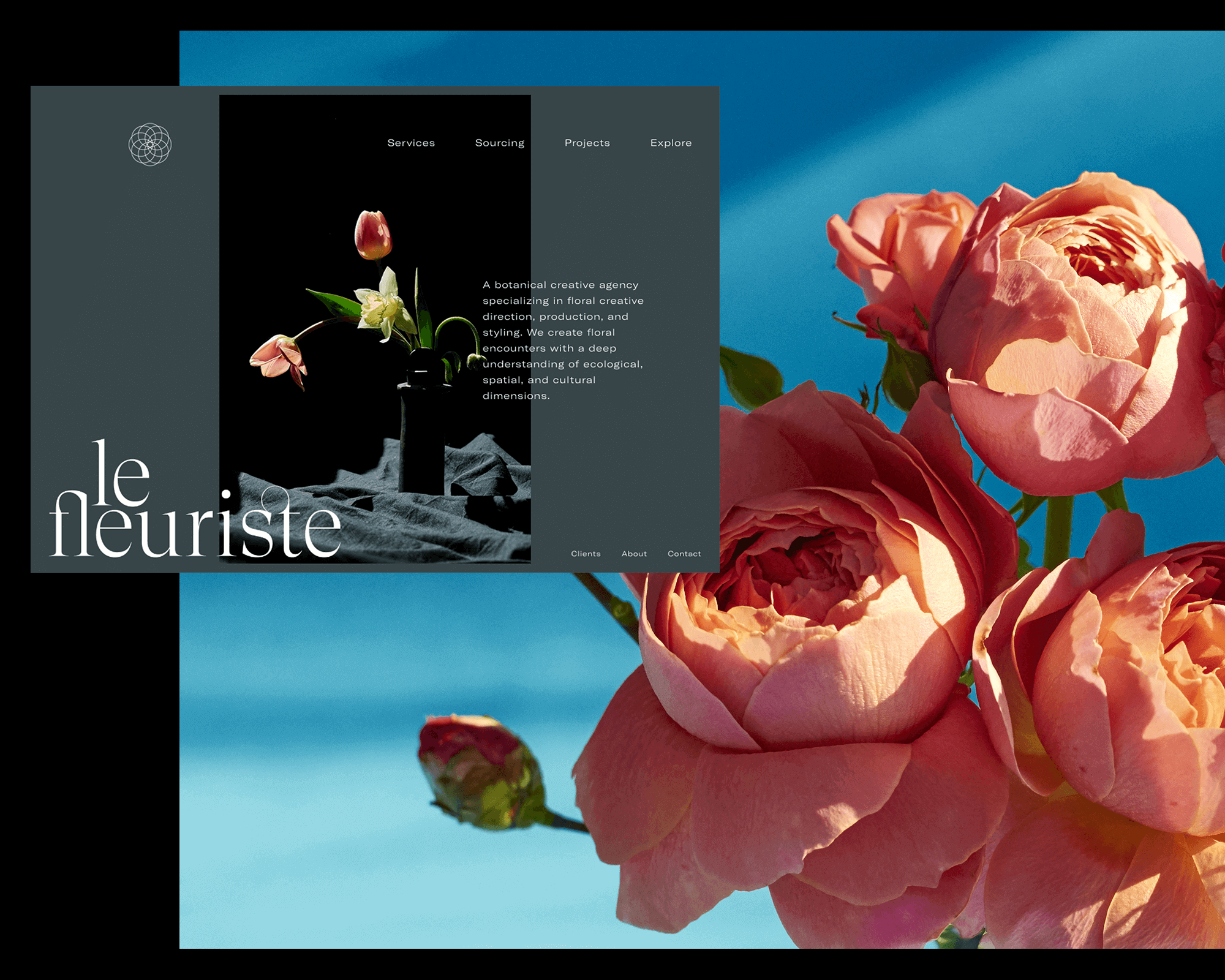 Collage of Le Fleuriste website and photo of flowers