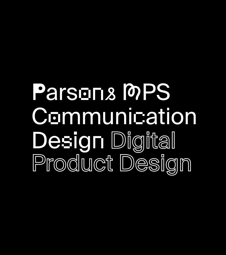 Cover for Parsons MPS showing the customized typeface with randomly changing glyphs on black background