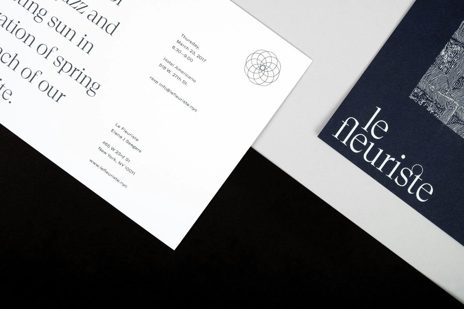 Close-up of printed Le Fleuriste collateral
