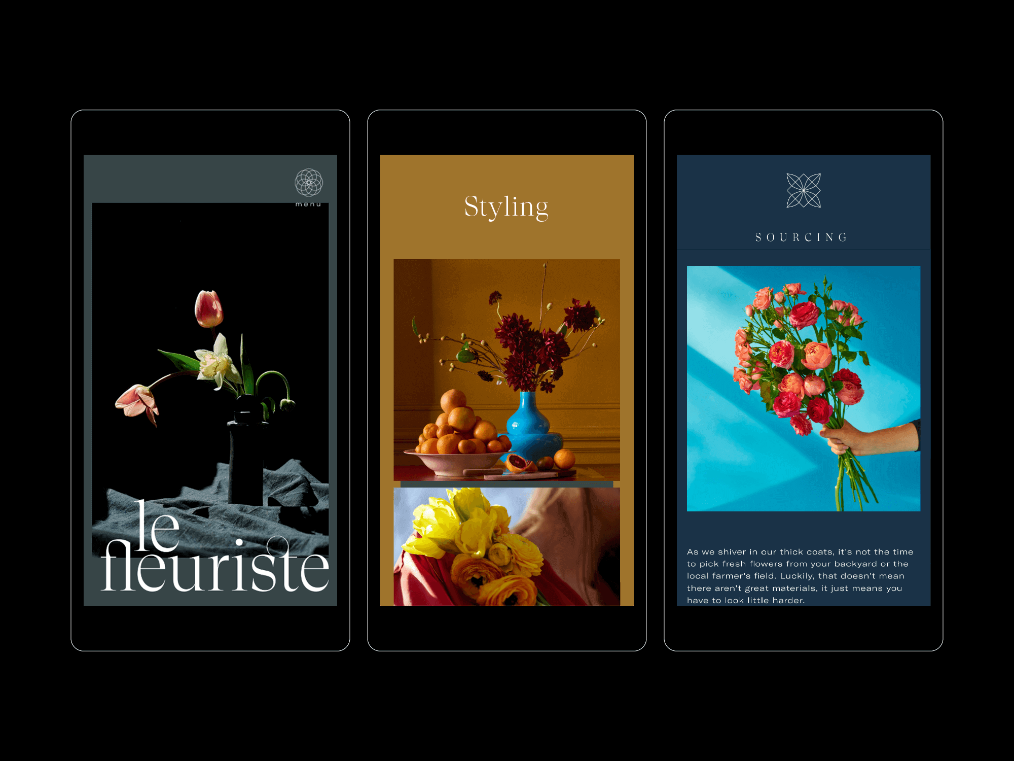 Le Fleuriste mobile screens