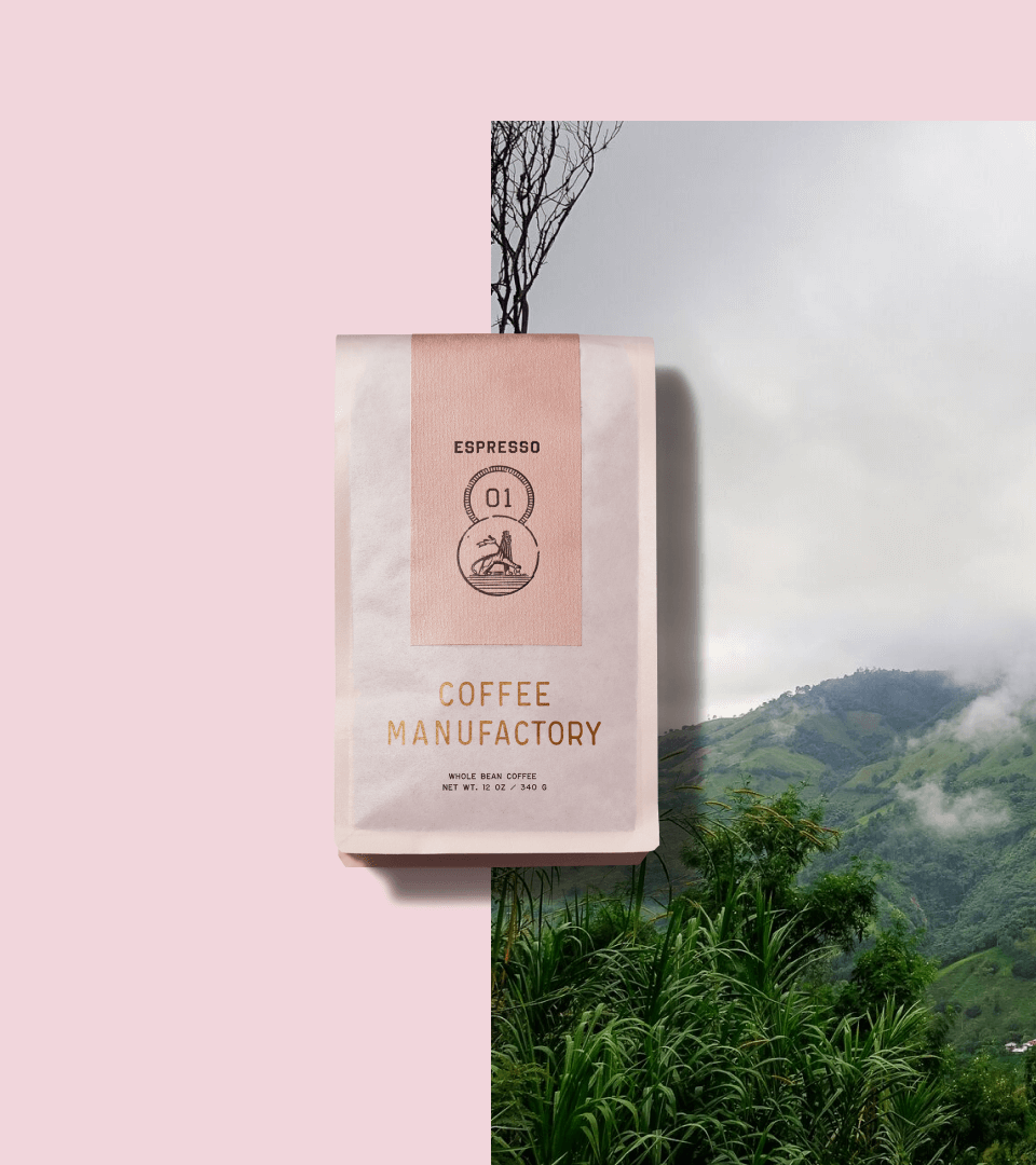 Cover for Coffee Manufactory showing a pack of coffee straight view